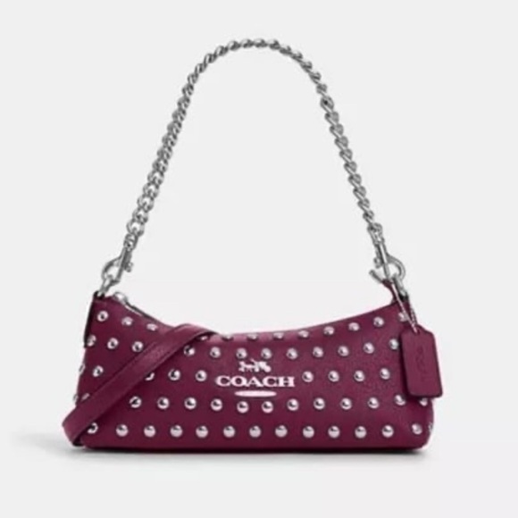 Coach Deep Berry Studded Rivet Shoulder Bag - Picture 1 of 5